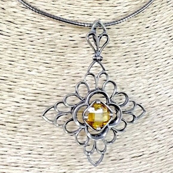 SILPADA Sterling Silver Faceted Citrine Pendant S1222 Sterling Omega Necklace - Picture 8 of 9